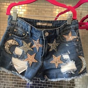 Tractr Girls Star and Moon Denim Short